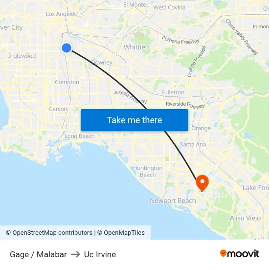 Gage / Malabar to Uc Irvine map