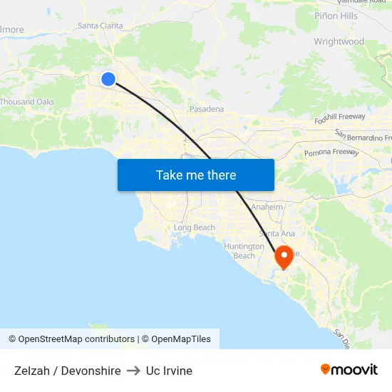 Zelzah / Devonshire to Uc Irvine map