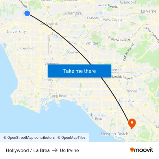 Hollywood / La Brea to Uc Irvine map