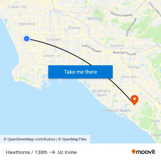 Hawthorne / 138th to Uc Irvine map