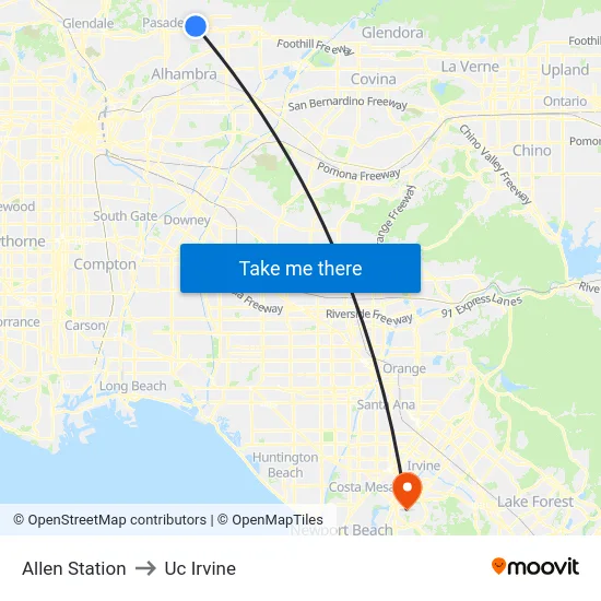 Allen Station to Uc Irvine map