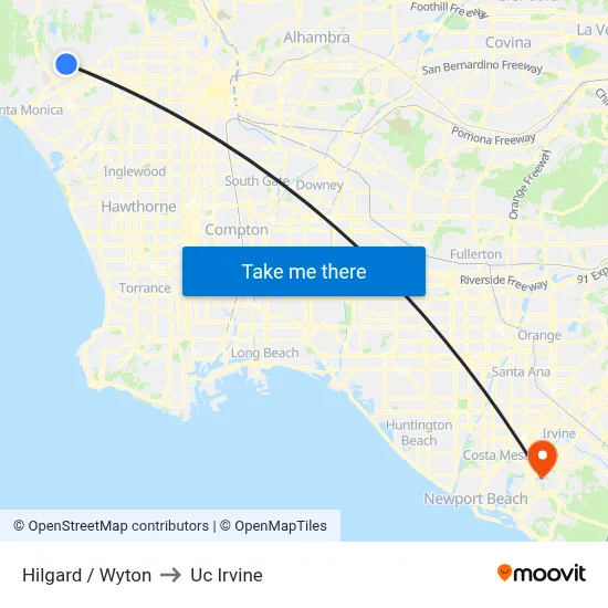 Hilgard / Wyton to Uc Irvine map