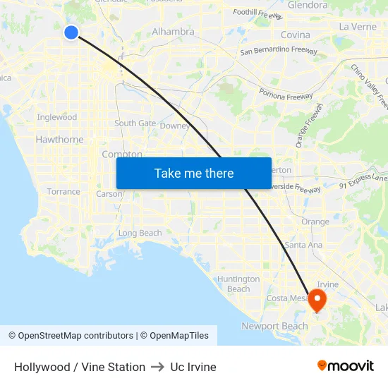 Hollywood / Vine Station to Uc Irvine map