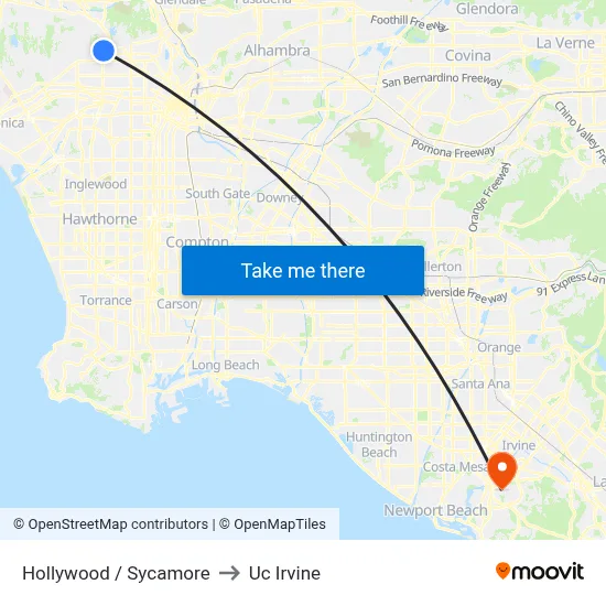 Hollywood / Sycamore to Uc Irvine map