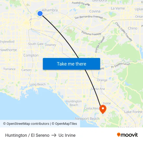 Huntington / El Sereno to Uc Irvine map