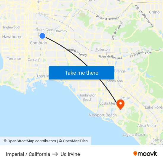 Imperial / California to Uc Irvine map