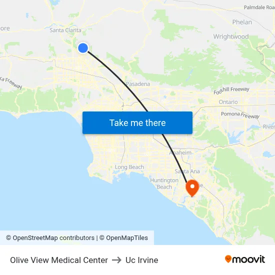 Olive View Medical Center to Uc Irvine map
