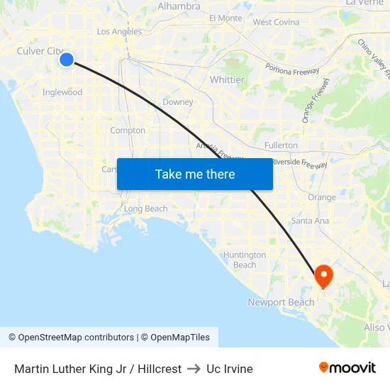 Martin Luther King Jr / Hillcrest to Uc Irvine map
