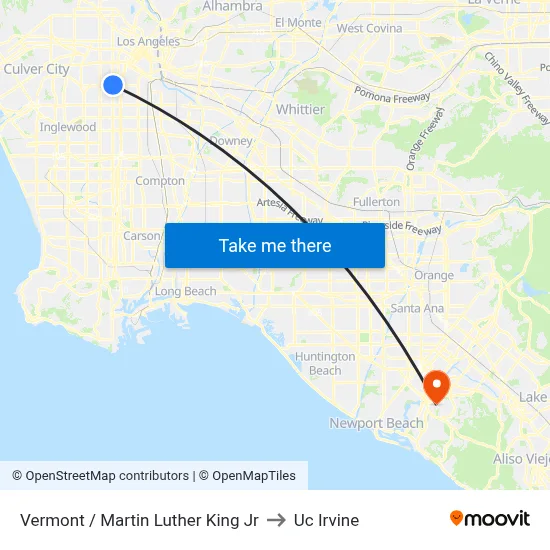Vermont / Martin Luther King Jr to Uc Irvine map