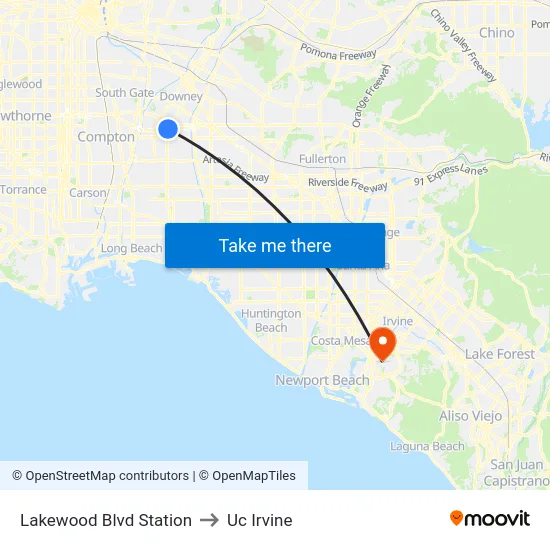 Lakewood Blvd Station to Uc Irvine map