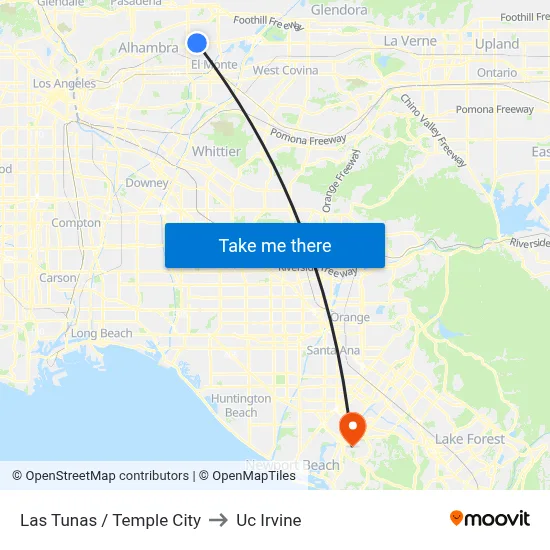 Las Tunas / Temple City to Uc Irvine map