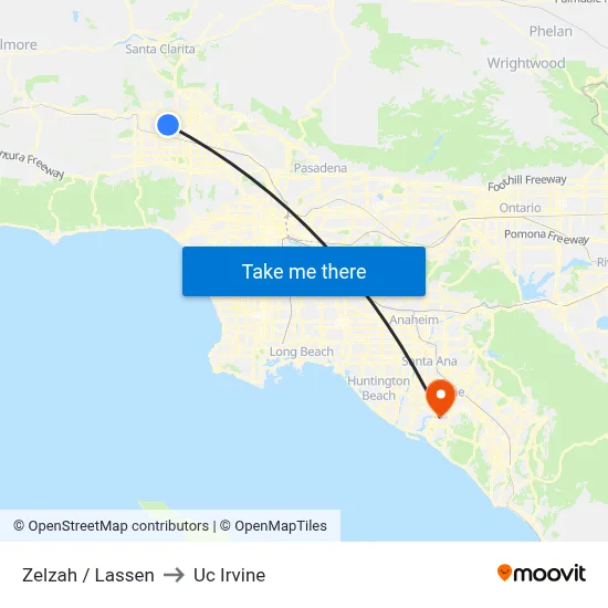 Zelzah / Lassen to Uc Irvine map