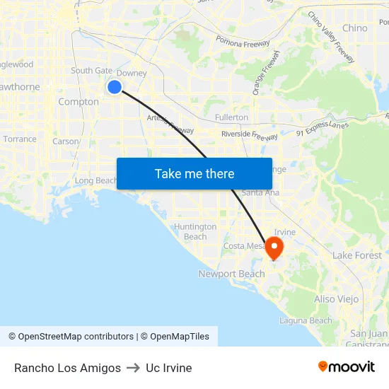 Rancho Los Amigos to Uc Irvine map