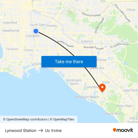 Lynwood Station to Uc Irvine map