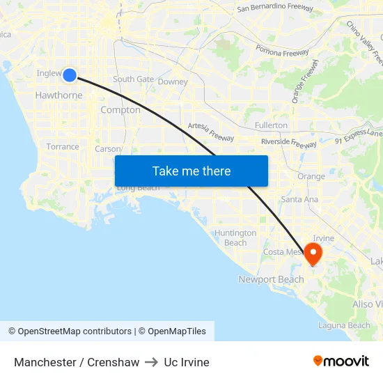 Manchester / Crenshaw to Uc Irvine map