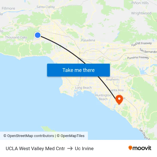 UCLA West Valley Med Cntr to Uc Irvine map