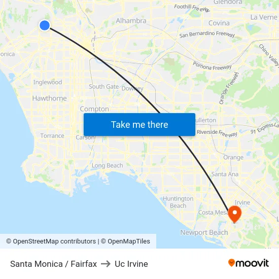 Santa Monica / Fairfax to Uc Irvine map