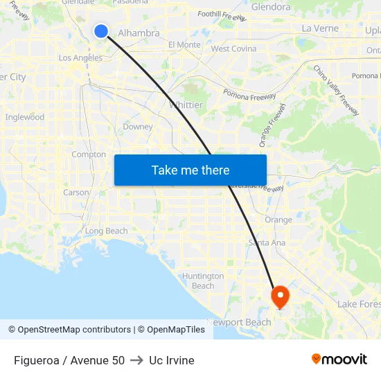 Figueroa / Avenue 50 to Uc Irvine map