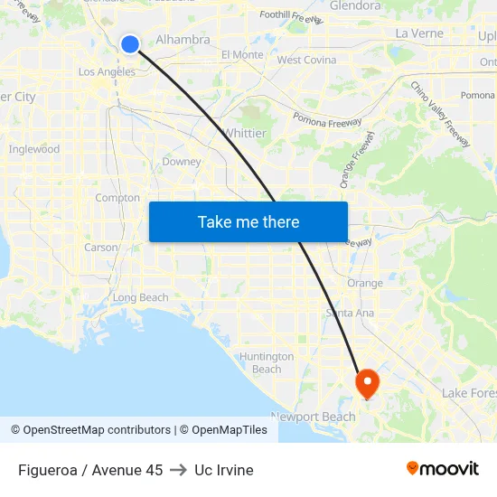 Figueroa / Avenue 45 to Uc Irvine map