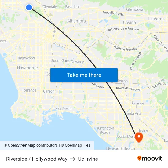 Riverside / Hollywood Way to Uc Irvine map