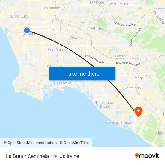 La Brea / Centinela to Uc Irvine map