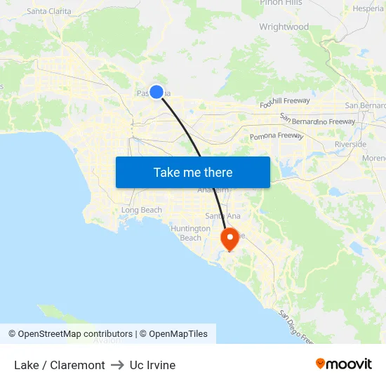 Lake / Claremont to Uc Irvine map
