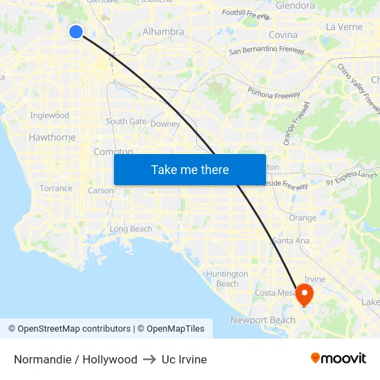 Normandie / Hollywood to Uc Irvine map