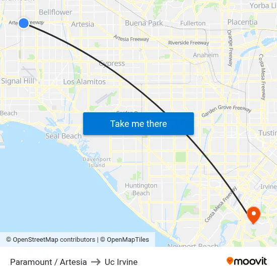 Paramount / Artesia to Uc Irvine map