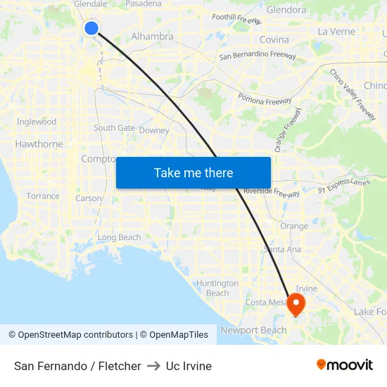 San Fernando / Fletcher to Uc Irvine map