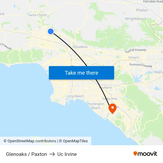Glenoaks / Paxton to Uc Irvine map