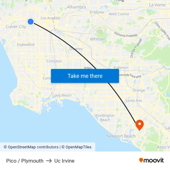 Pico / Plymouth to Uc Irvine map