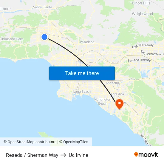Reseda / Sherman Way to Uc Irvine map