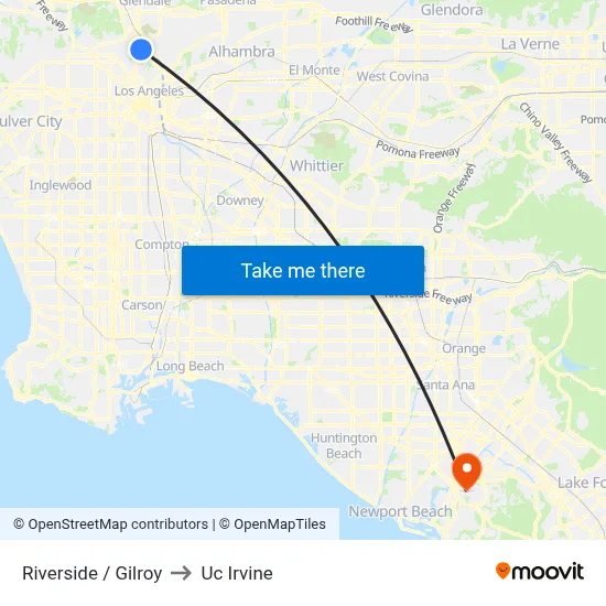 Riverside / Gilroy to Uc Irvine map