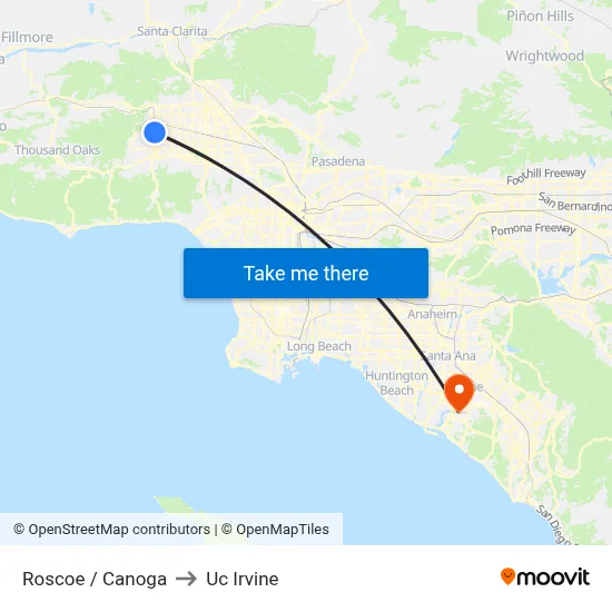Roscoe / Canoga to Uc Irvine map