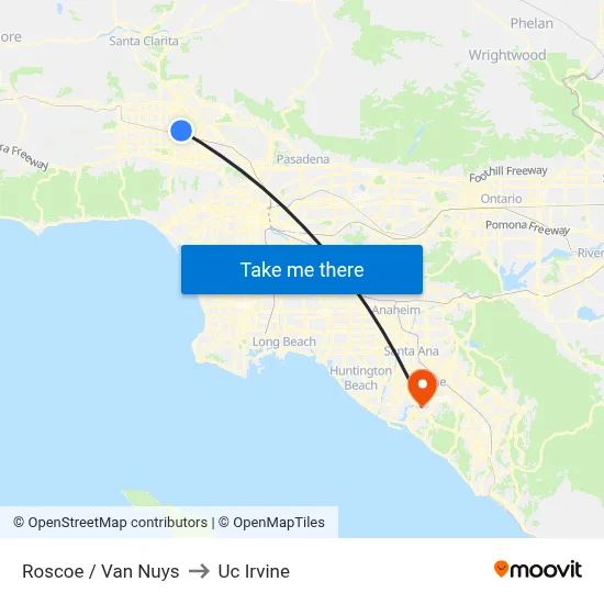 Roscoe / Van Nuys to Uc Irvine map