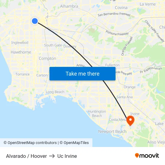 Alvarado / Hoover to Uc Irvine map