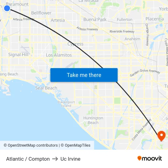 Atlantic / Compton to Uc Irvine map