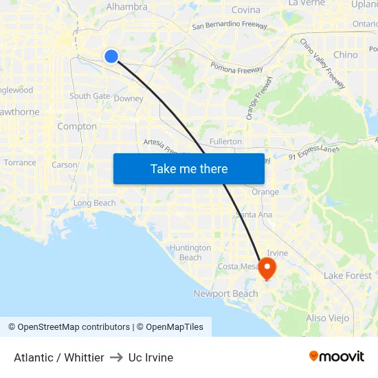 Atlantic / Whittier to Uc Irvine map