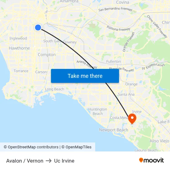 Avalon / Vernon to Uc Irvine map