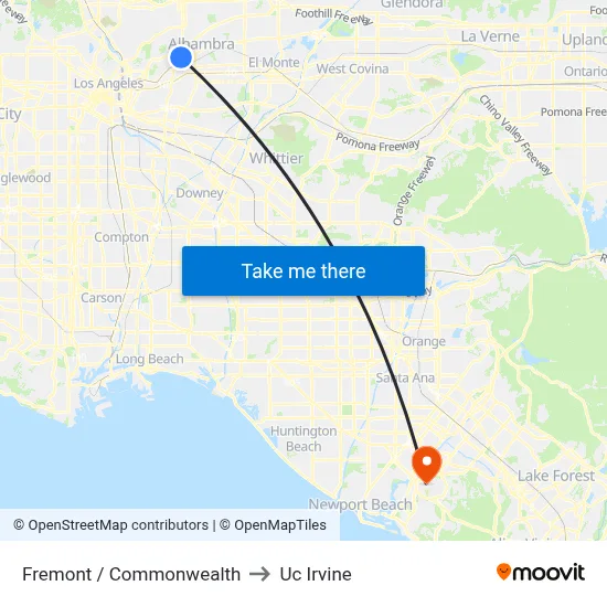 Fremont / Commonwealth to Uc Irvine map
