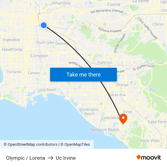 Olympic / Lorena to Uc Irvine map