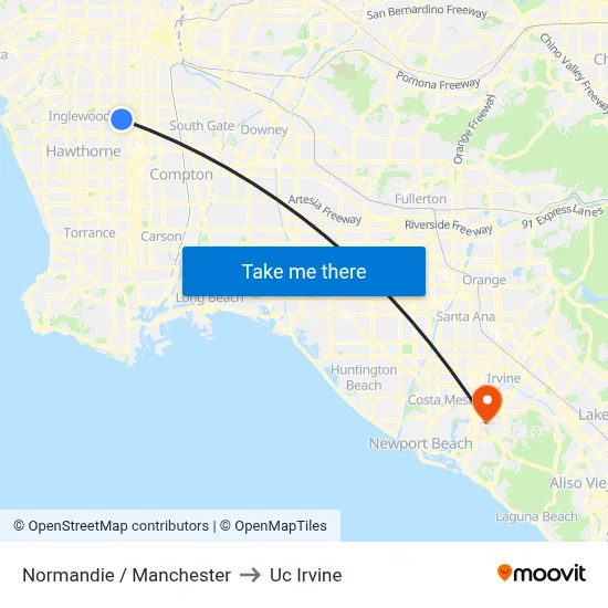 Normandie / Manchester to Uc Irvine map