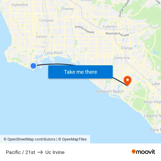 Pacific / 21st to Uc Irvine map
