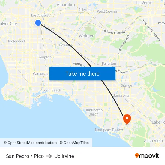 San Pedro / Pico to Uc Irvine map