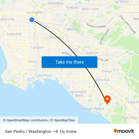 San Pedro / Washington to Uc Irvine map