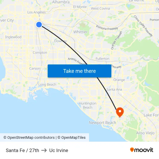 Santa Fe / 27th to Uc Irvine map