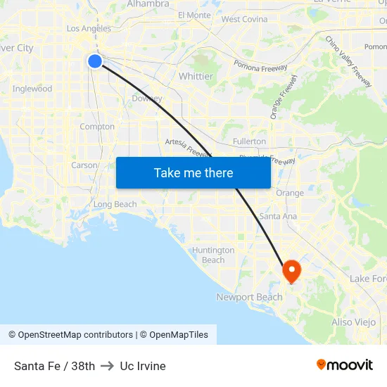 Santa Fe / 38th to Uc Irvine map