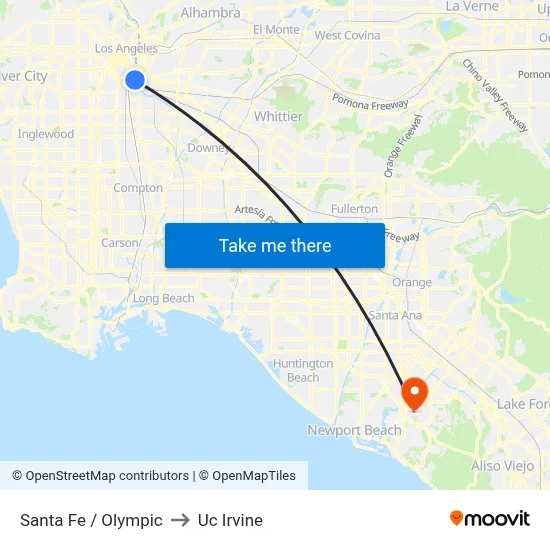 Santa Fe / Olympic to Uc Irvine map