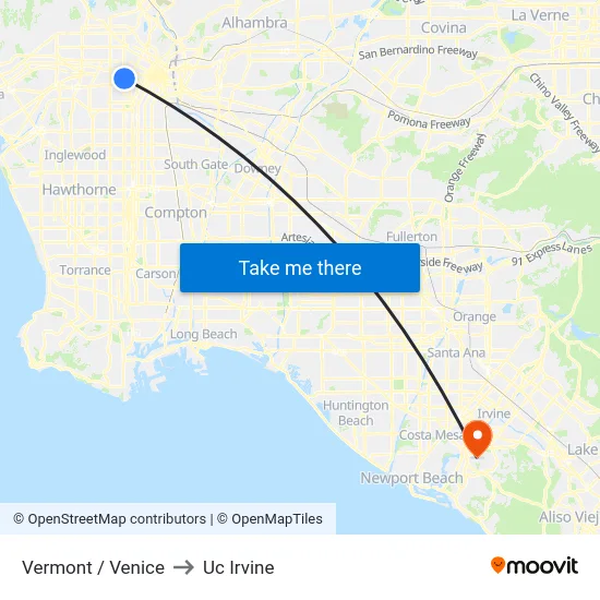 Vermont / Venice to Uc Irvine map