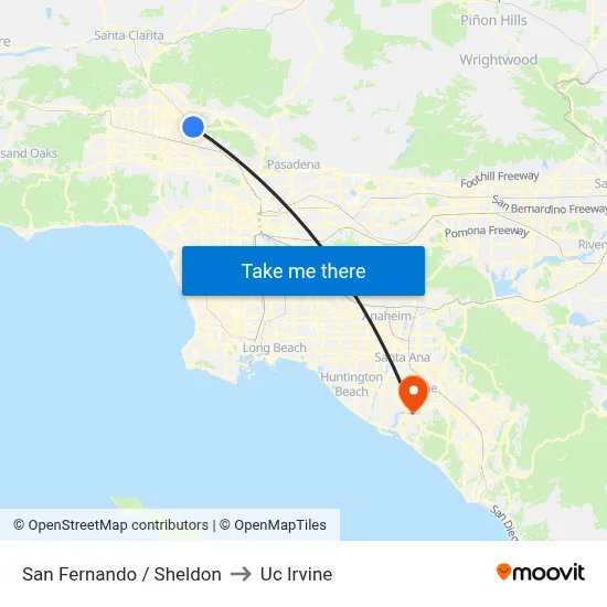 San Fernando / Sheldon to Uc Irvine map